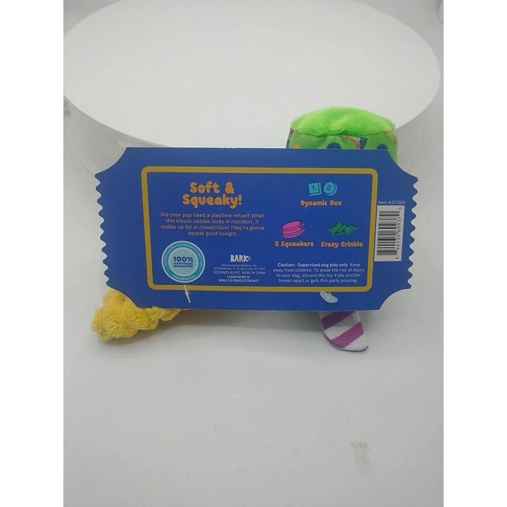 BarkBox Squeak Slice Combo Pizza Soda Plush Dog Toy Set Small 0-20lb New